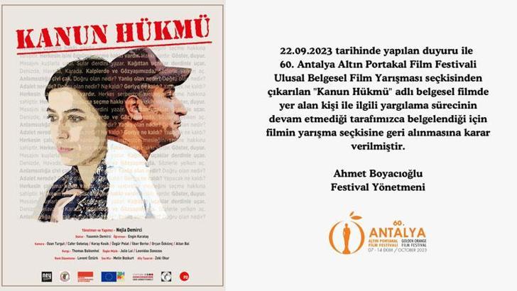 Altın Portakal'da 27 filmi ve jüriyi çektiren 'Kanun Hükmü' filmi, geri alındı