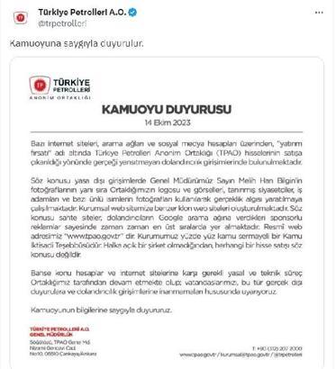 TPAO'dan dolandırıcılara karşı uyarı