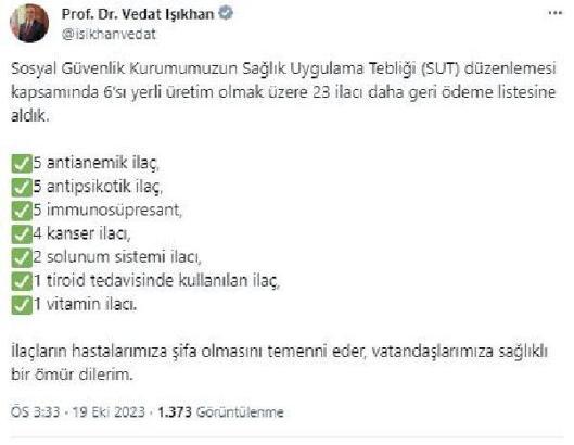 23 ilaç, SGK'nın geri ödeme listesine alındı