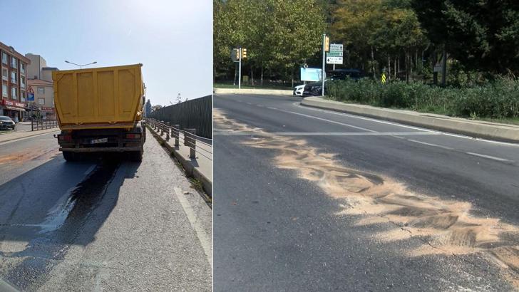 Kartal'da hafriyat kamyonundan dökülen yağ kazalara neden oldu