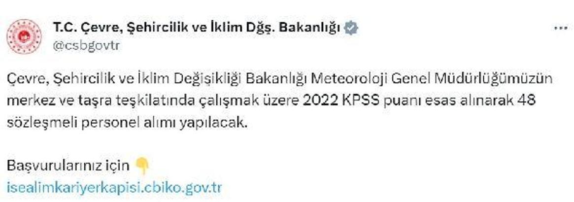 Meteoroloji Genel Müdürlüğü'ne 48 sözleşmeli personel alınacak