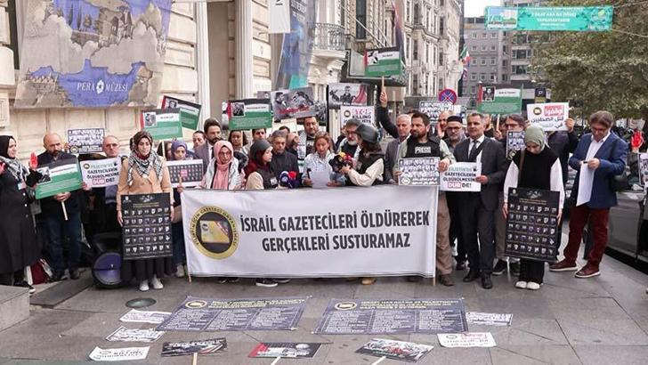 Taksim'de gazetecilerden Filistin’deki meslektaşlarına destek açıklaması