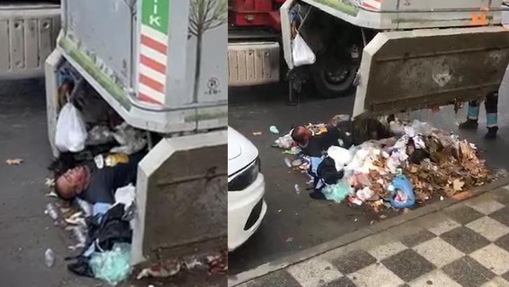 Kadıköy'de iki gün kaldığı çöp konteynerinden vinçle çıkarıldı