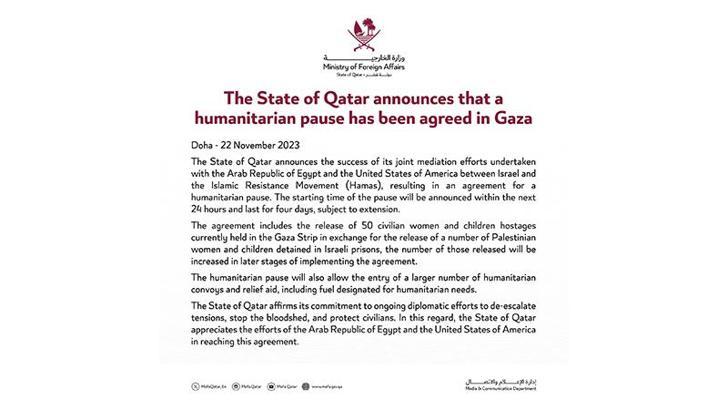 Katar: Duraklama başlangıcı 24 saat içinde açıklanacak