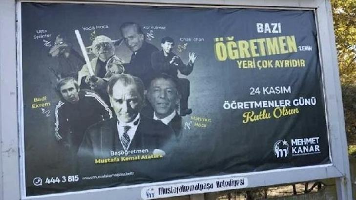 Bursa'da, tartışılan Öğretmenler Günü afişi