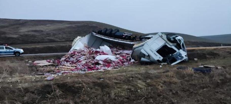 Yumurta yüklü TIR devrildi: 2 yaralı