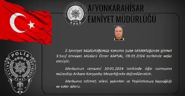 Afyonkarahisar'da koruma şube müdürü hayatını kaybetti