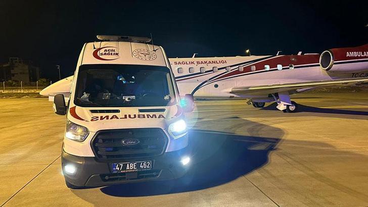 Ambulans uçak beyin kanaması geçiren hasta için havalandı