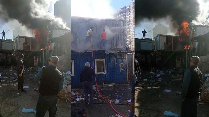 Maltepe'de geri dönüşüm tesisinde işçilerin kaldığı konternerde yangın