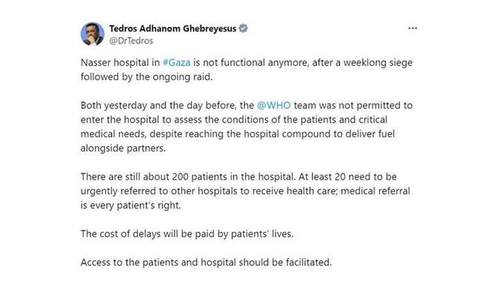 Ghebreyesus: Nasser hastanesi hizmet dışı kaldı