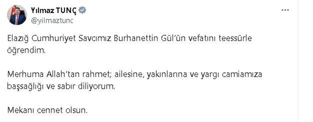 Elazığ Cumhuriyet Savcısı Burhanettin Gül, vefat etti