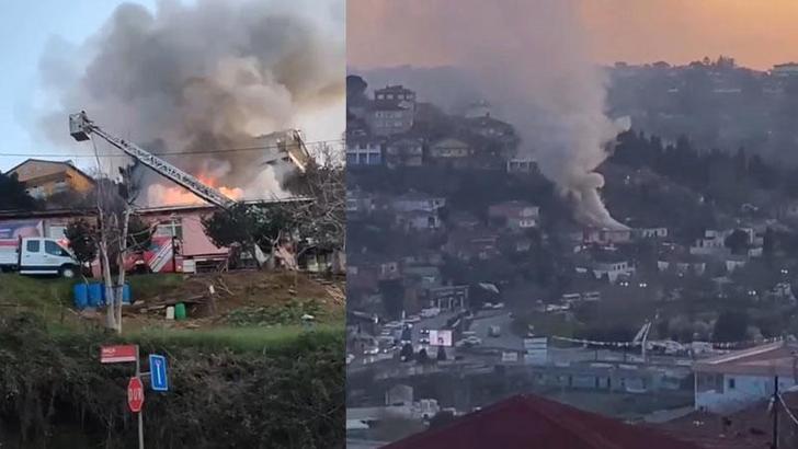 Beykoz'da gecekondunun çatısı alev alev yandı