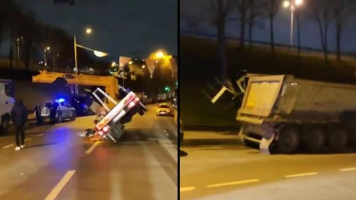 Esenlerde parti bayraklarının sökülme işlemi sırasında vinç devrildi; 2 yaralı