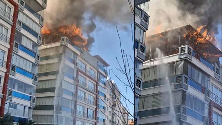 Ankara'da 7 katlı binanın teras katında yangın