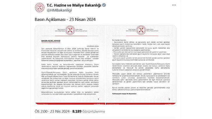 Bakanlıktan 'Giyim Yardımı' açıklaması