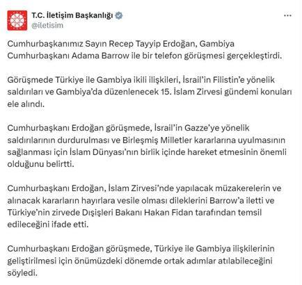 Erdoğan, Gambiya Cumhurbaşkanı Barrow ile telefonda görüştü