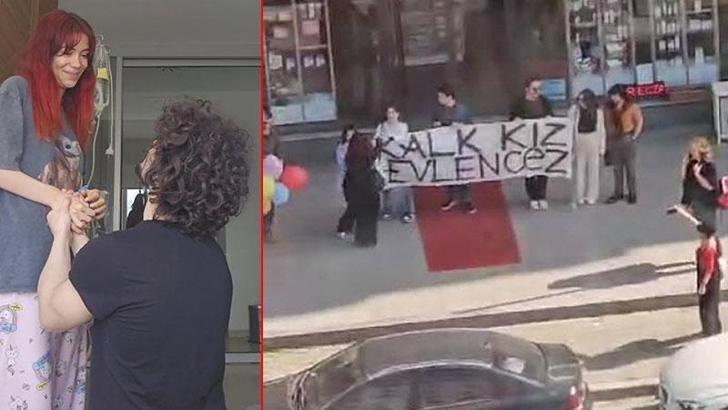 İzmir'de lösemi tedavisi gören Nehir'e hastane odasında sürpriz evlilik teklifi