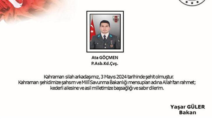 MSB: Yıldırım düşmesi sonucu yaralanan astsubay şehit oldu