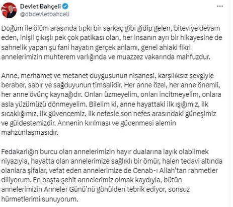 Bahçeli'den, 'Anneler Günü' mesajı