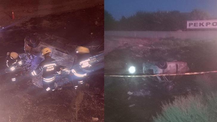 Konya'da takla atan otomobil alev aldı: 4 ölü, 2 yaralı