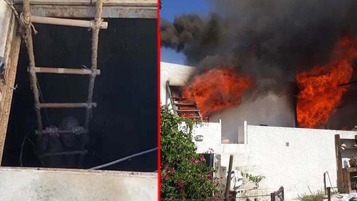 Evini ateşe verdi, jandarmayı görünce bahçesindeki su kuyusuna atlayıp bacağını kırdı