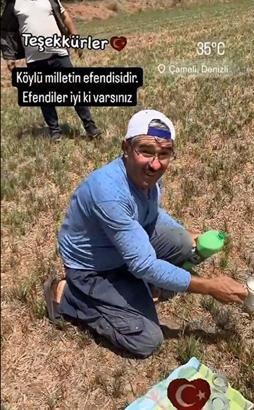 Çiftçi, tarlasına zorunlu iniş yapan helikopterin personeline ayran ikram etti