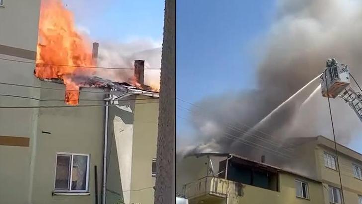 3 katlı binanın çatı katında çıkan yangın, bitişikteki binaya da sıçradı