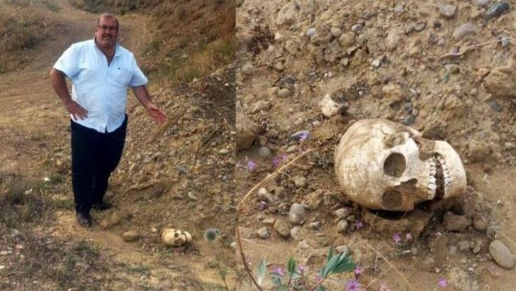 Heyelan sonrası 200 yıllık olduğu tahmin edilen insan kafatası ile kemikler bulundu