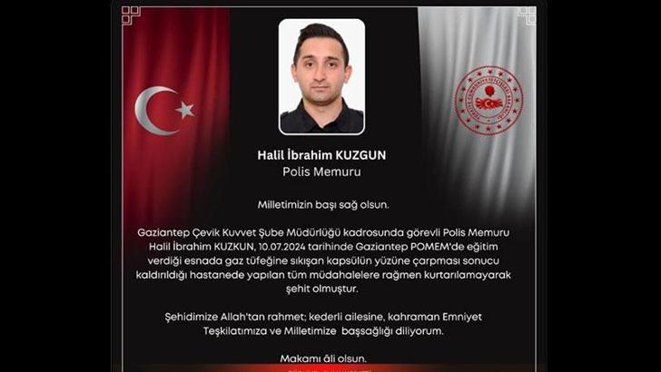 Bakan Yerlikaya: Gaziantep'te polis memuru Halil İbrahim Kuzgun, şehit oldu
