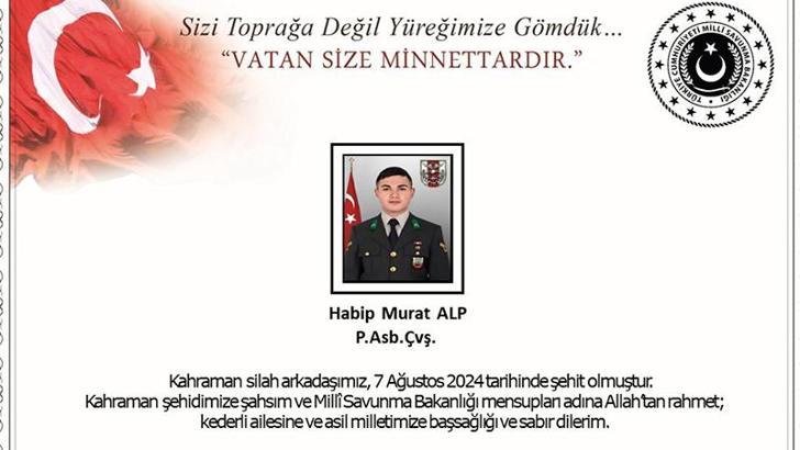 MSB: Pençe- Kilit bölgesinde 1 asker şehit oldu