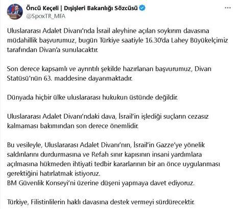 Keçeli: İsrail aleyhine açılan soykırım davasına müdahillik başvurumuz, bugün Divan'a sunulacak