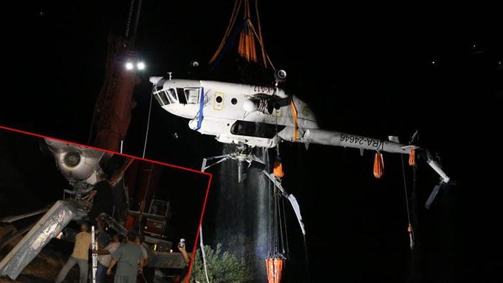 Adana'da düşen helikopter sudan çıkarıldı, Rusya'ya götürülmek üzere parçalanmaya başlandı