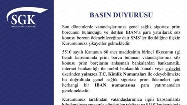 SGK'dan yanıltıcı SMS'lere yönelik uyarı