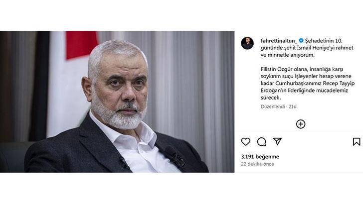 Fahrettin Altun'dan, Instagram'dan İsmail Heniye paylaşımı