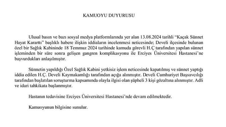 7 yaşındaki çocuğa yapılan kaçak sünnet, kangrene neden oldu; 3 gözaltı