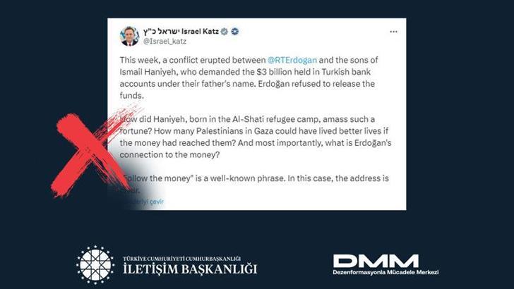 İletişim Başkanlığı, Haniye'nin Türk bankalarında birikimi olduğu iddiasını yalanladı