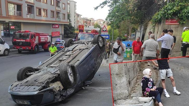 Şişli’de takla atan otomobilden yara almadan kurtuldu