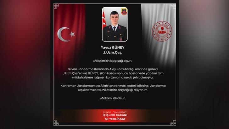 Bakan Yerlikaya: Silah kazası sonucu bir uzman çavuş şehit oldu