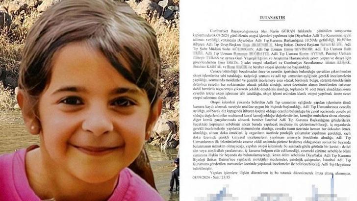 Narin’in ön otopsi raporu: Ölüm şekli ve zamanı belirlenemedi