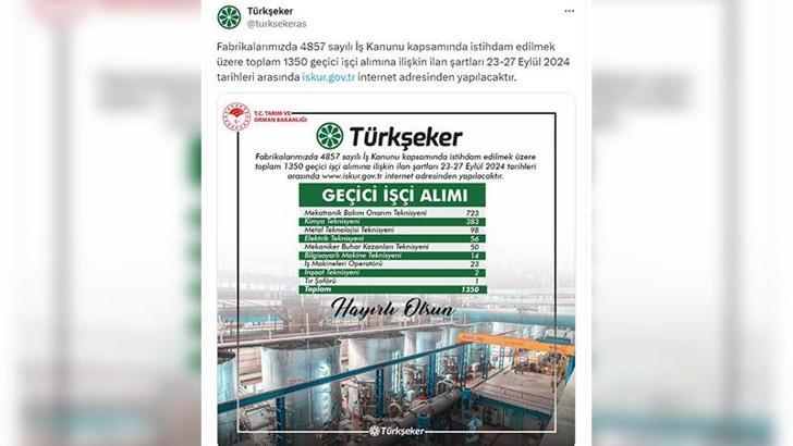 Türkşeker, 1350 geçici işçi alacak