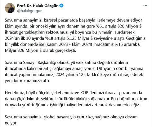 Haluk Görgün: Savunma sanayimiz, küresel pazarlarda başarıyla ilerlemeye devam ediyor