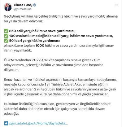 1000 hakim ve savcı yardımcısı alımına ilişkin sınav ilanı yayımlandı