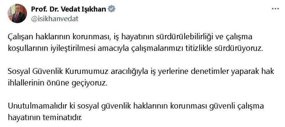 Bakan Işıkhan: İş yeri denetimlerinde 1,6 milyar lira idari para cezası uygulandı