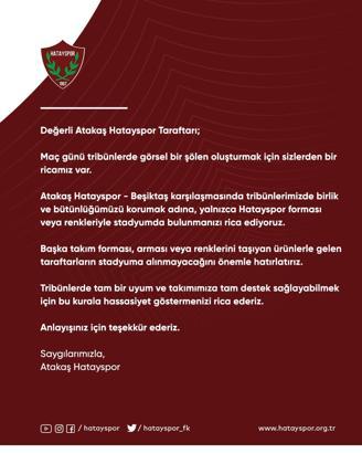 Hatayspor-Beşiktaş maçına farklı formalı taraftarlar alınmayacak