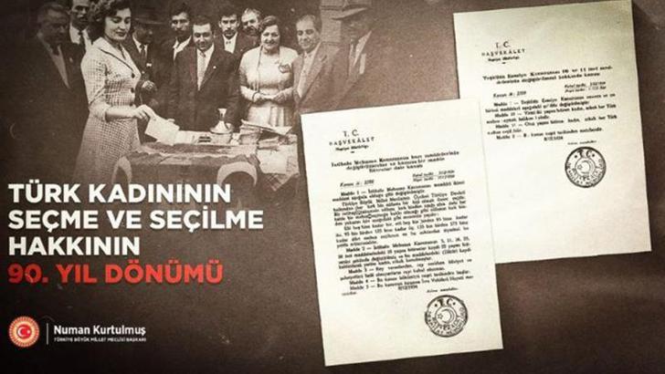 Kurtulmuş'tan, Türk kadınının seçme ve seçilme hakkı kazanmasının yıl dönümü mesajı