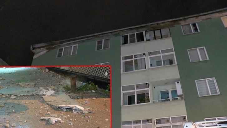 Maltepe'de 4 katlı binanın çatısında çökme; binanın girişindeki dükkanlar zarar gördü