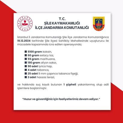 İstanbul- Şile'de uyuşturucu operasyonunda bir kişi gözaltına alındı