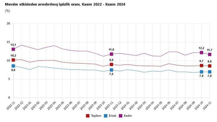 TÜİK: İşsizlik oranı kasımda yüzde 8,6'ya geriledi