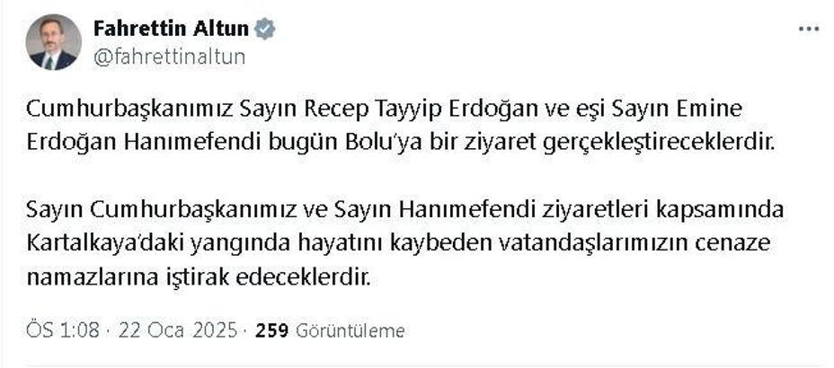 Cumhurbaşkanı Erdoğan, Bolu'ya gidiyor