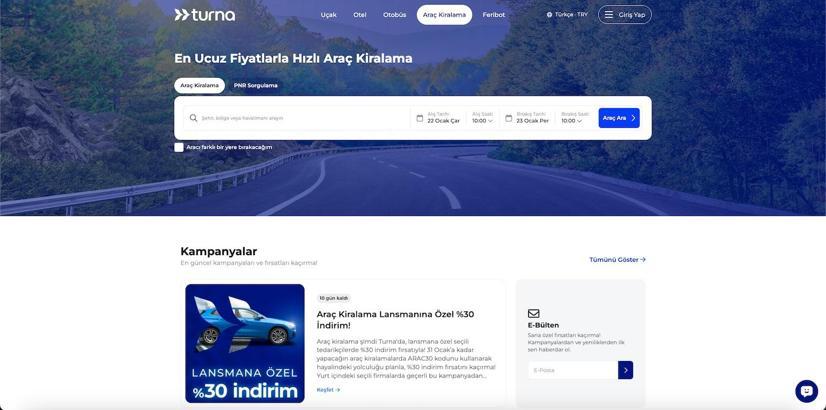 Turna.com, araç kiralama hizmeti sunmaya baÅŸladığını duyurdu